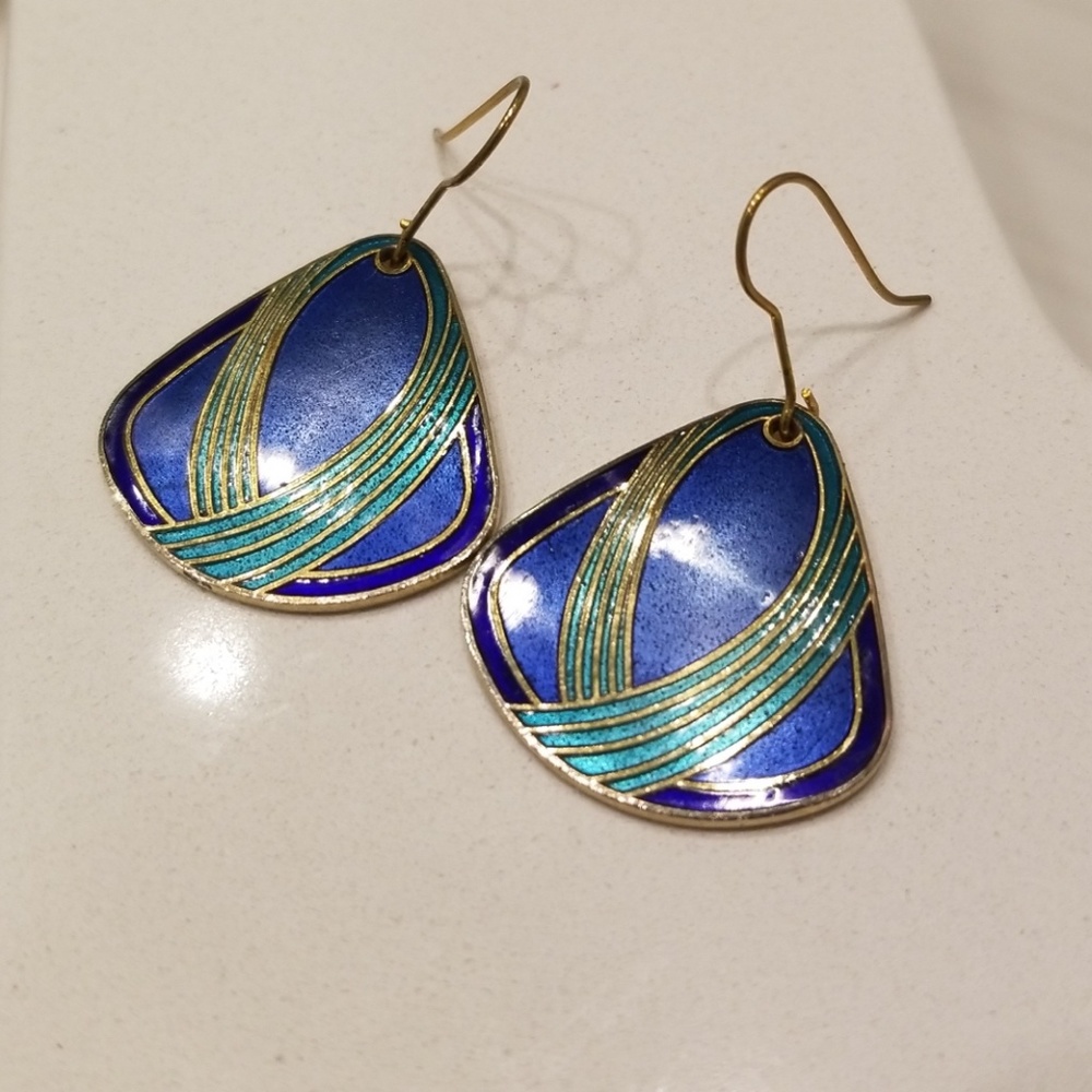 Vintage fashion earrings in navy, gold